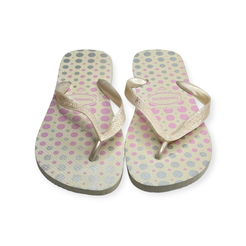 new Top Havaianas 𖦹 Polka Dot Flip Flops 𖦹 White Pink Silver 𖦹 41 / 42  9 / 10 - Picture 10 of 16